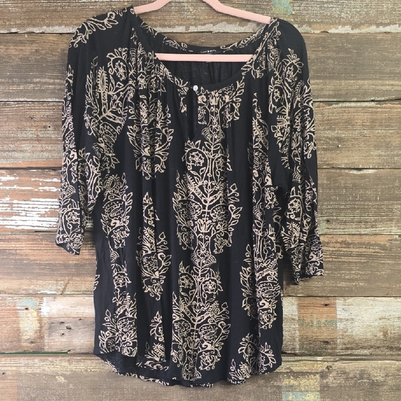 Lucky Brand Black and Tan Floral Blouse, Plus Size 2X - Picture 1 of 3
